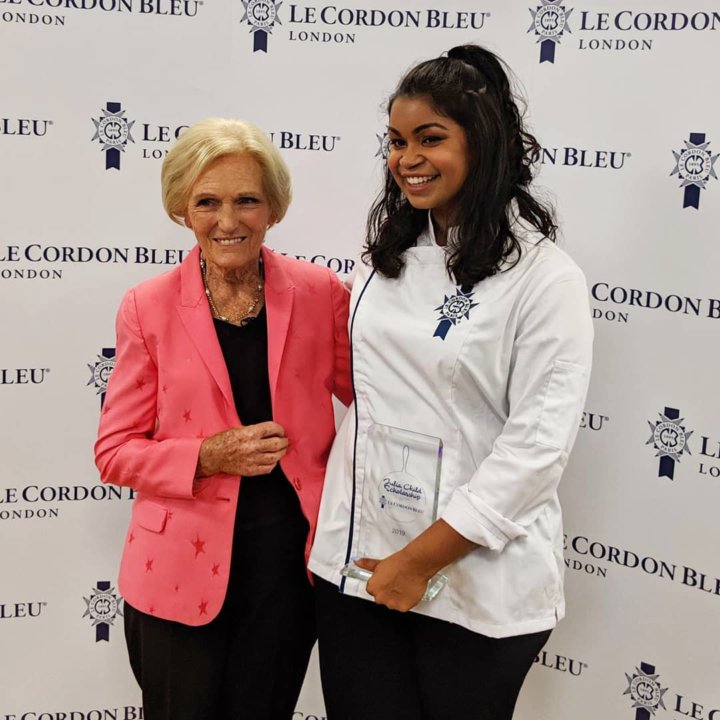 Le Cordon Bleu Julia Childs Scholarship Award Winner Bianca-Tia Mesuria with Mary Berry